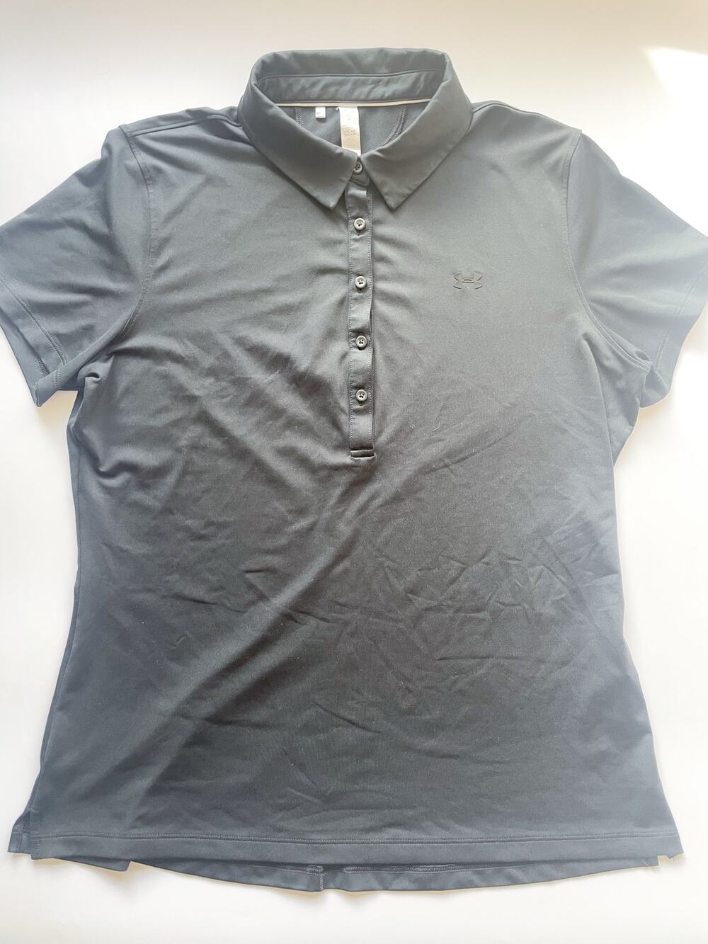 Women's Black Under Armour Heat Gear Short Sleeve Polo Shirt Size Large